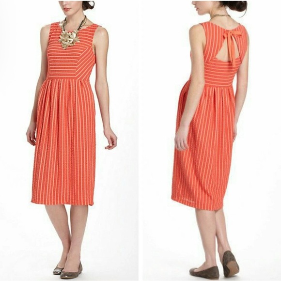 Anthropologie Postage Orange Stripe
Sleeveless Stretch Midi Dress Size large - Picture 1 of 9